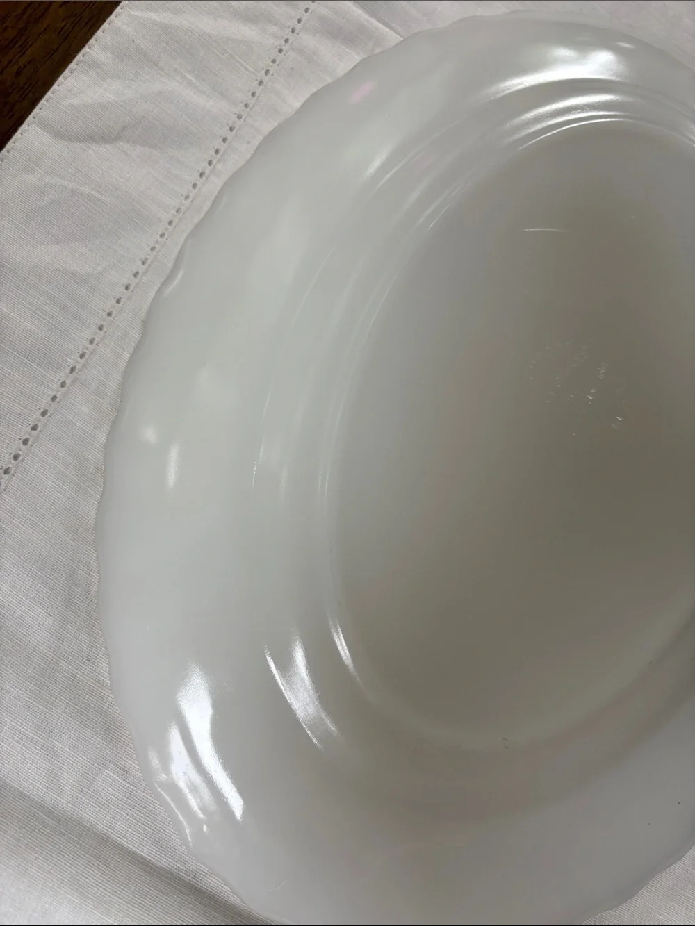 Vintage Anchor Hocking Milk Glass Serving Platter with Gold Rim